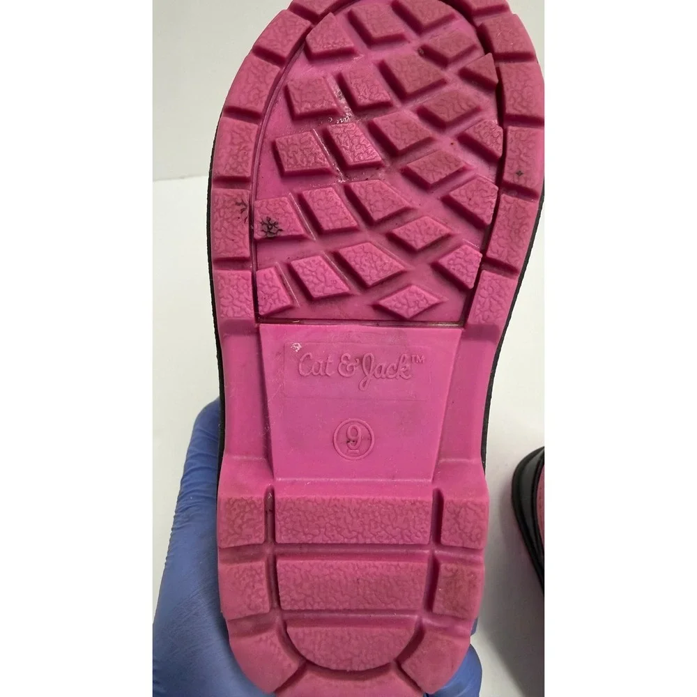 Cat & Jack Toddler Girls Pink Black Faux Fur Lined Winter Snow Boots Size 9